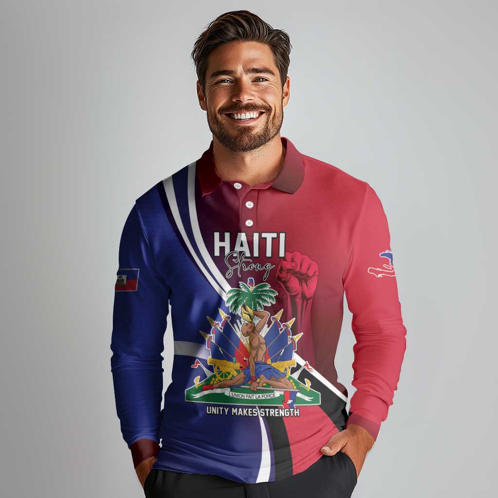 Haiti Strong Long Sleeve Polo Shirt Kenbe Fem Ayiti