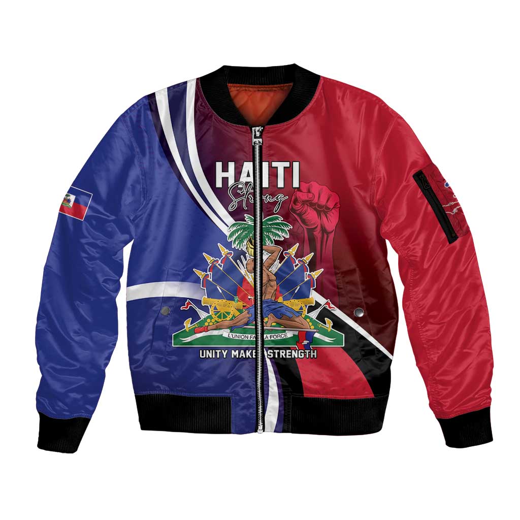 Haiti Strong Sleeve Zip Bomber Jacket Kenbe Fem Ayiti