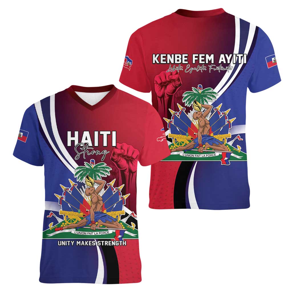 Haiti Strong Women V-Neck T-Shirt Kenbe Fem Ayiti