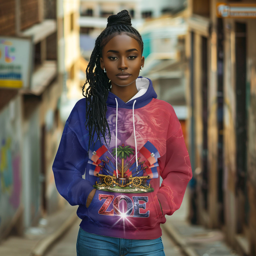 Haitian Zoe Hoodie Roaring Lion With Coat Of Arms