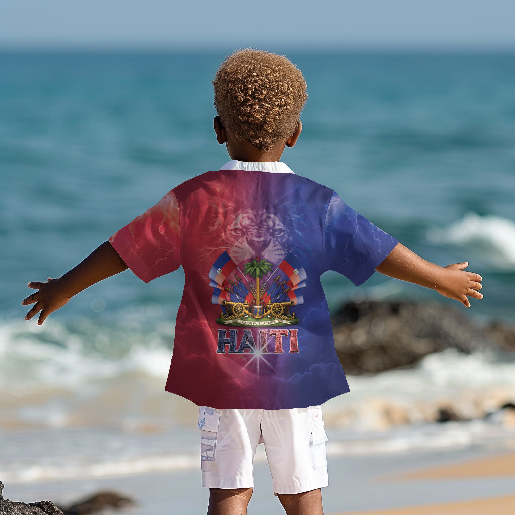 Haitian Zoe Kid Hawaiian Shirt Roaring Lion With Coat Of Arms
