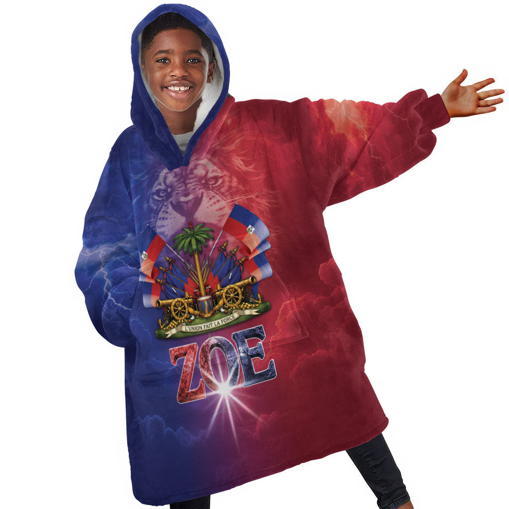 Haitian Zoe Kid Wearable Blanket Hoodie Roaring Lion With Coat Of Arms