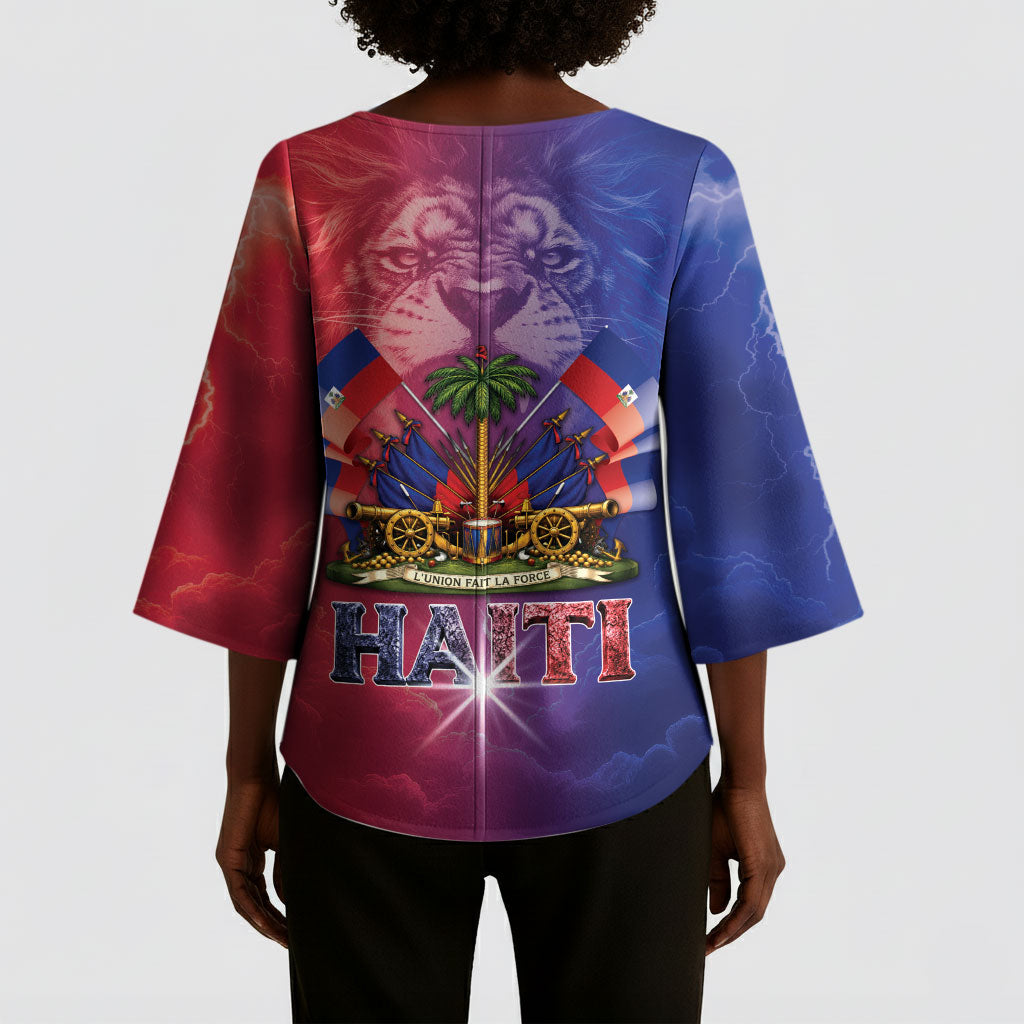 Haitian Zoe Kimono Sleeve Blouse Roaring Lion With Coat Of Arms