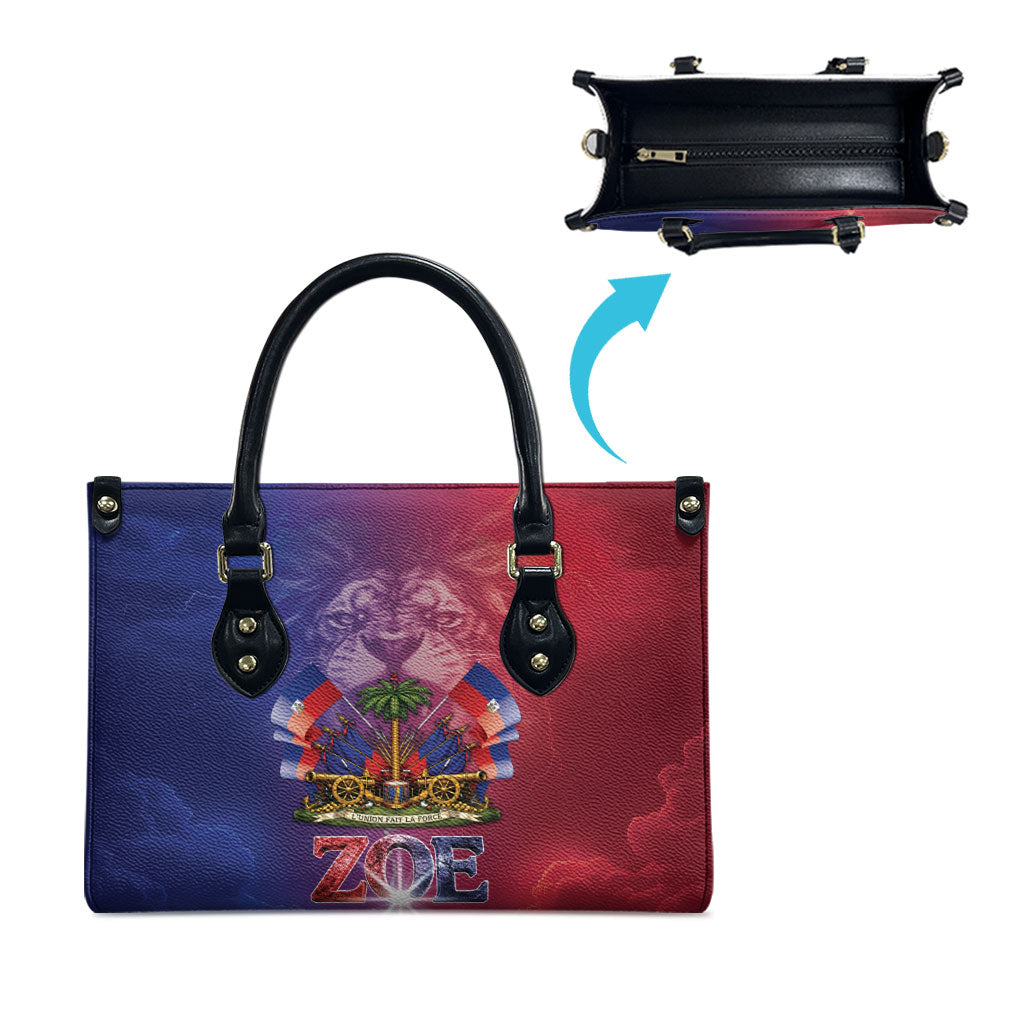 Haitian Zoe Leather Bag Roaring Lion With Coat Of Arms