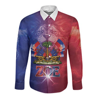 Haitian Zoe Long Sleeve Button Shirt Roaring Lion With Coat Of Arms