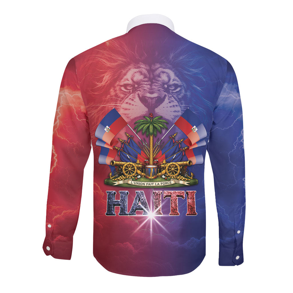 Haitian Zoe Long Sleeve Button Shirt Roaring Lion With Coat Of Arms