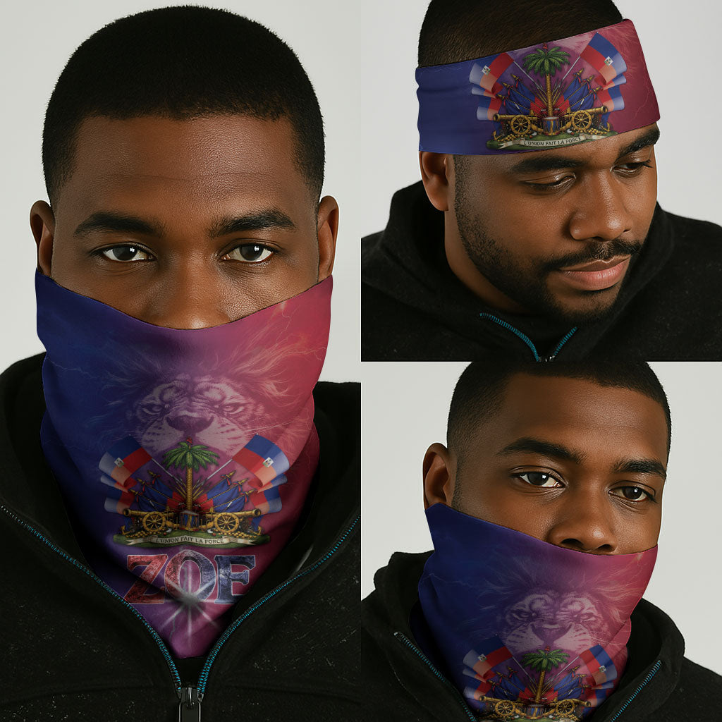 Haitian Zoe Neck Gaiter Roaring Lion With Coat Of Arms