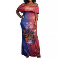 Haitian Zoe Off Shoulder Maxi Dress Roaring Lion With Coat Of Arms