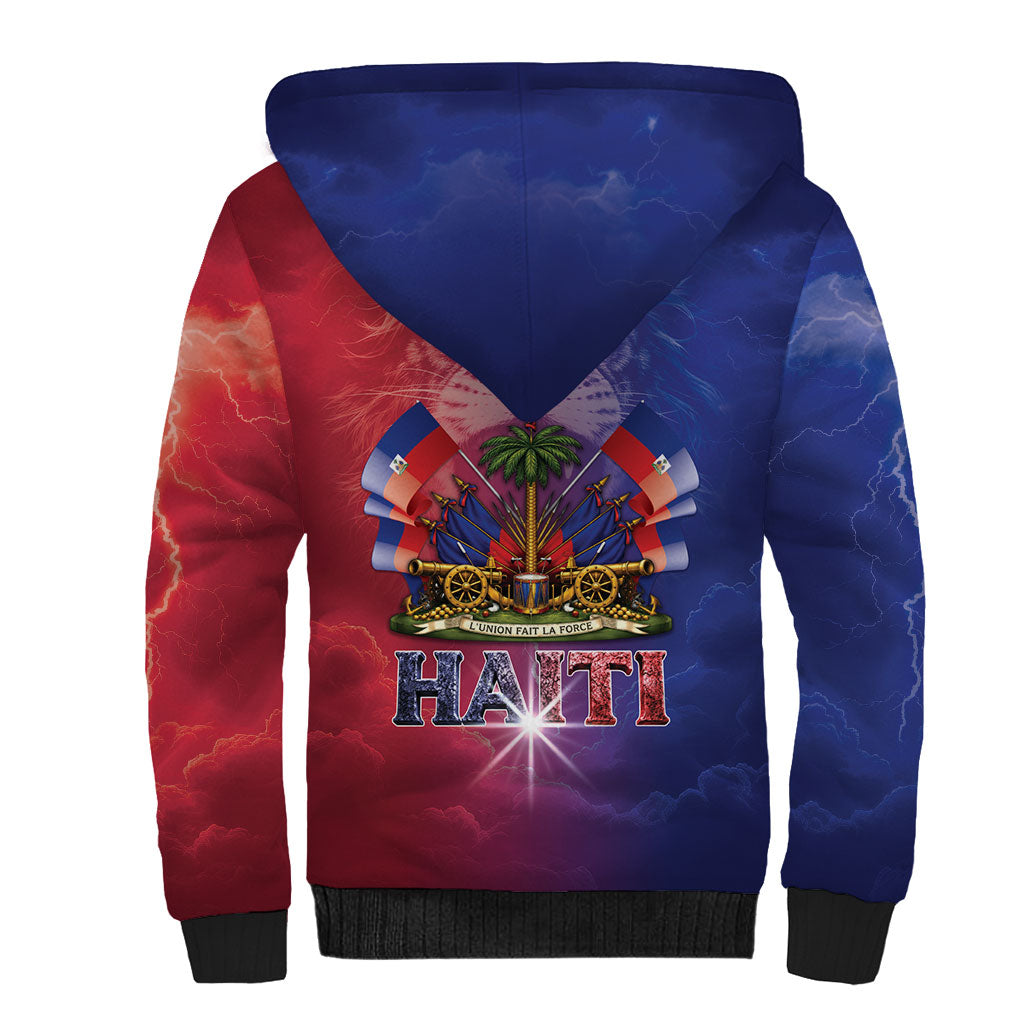 Haitian Zoe Sherpa Hoodie Roaring Lion With Coat Of Arms