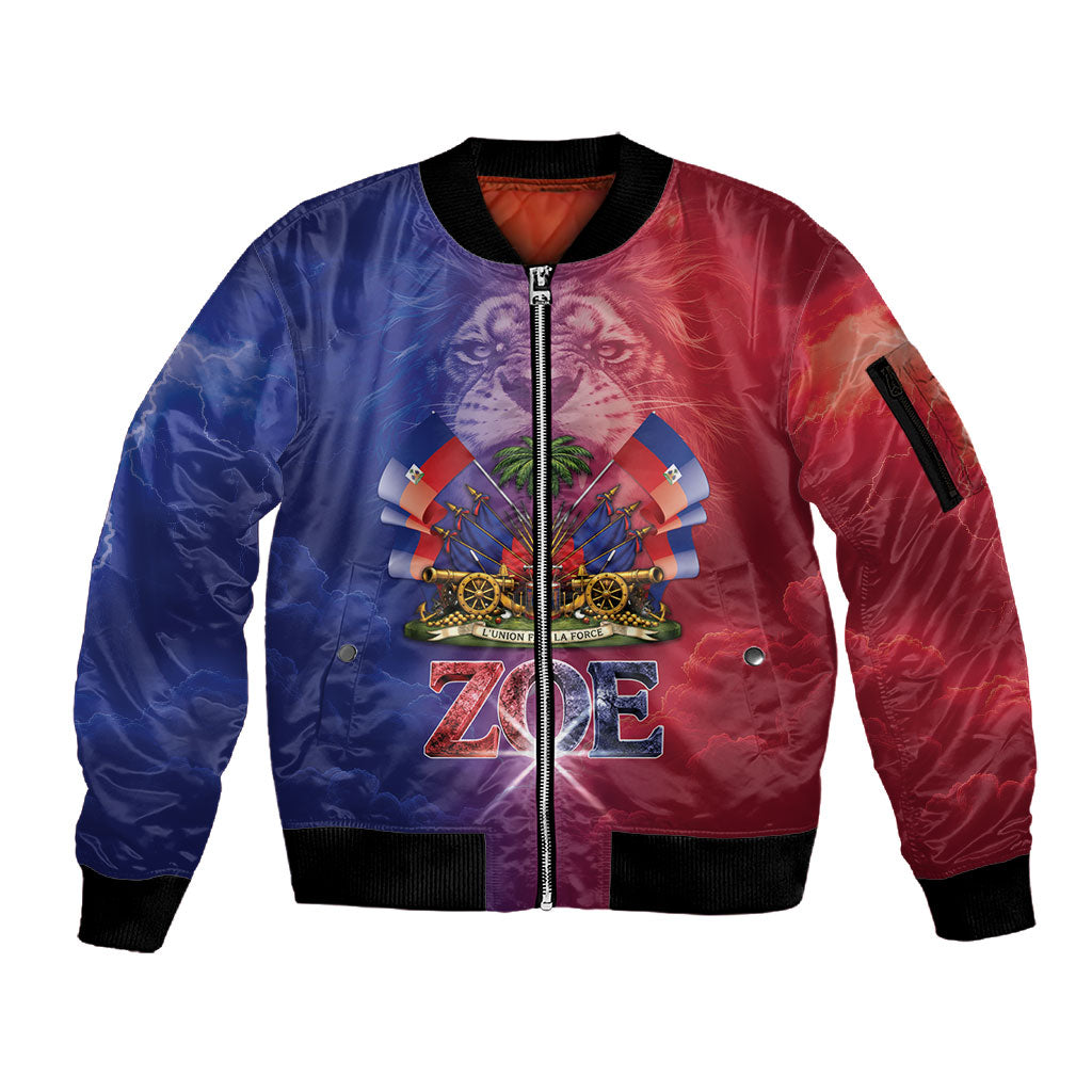 Haitian Zoe Sleeve Zip Bomber Jacket Roaring Lion With Coat Of Arms