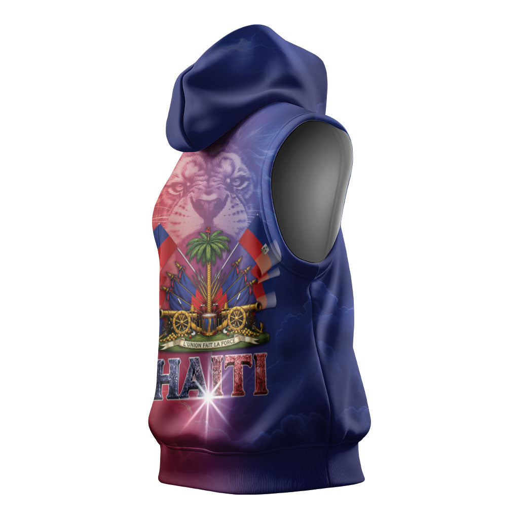 Haitian Zoe Sleeveless Hoodie Roaring Lion With Coat Of Arms