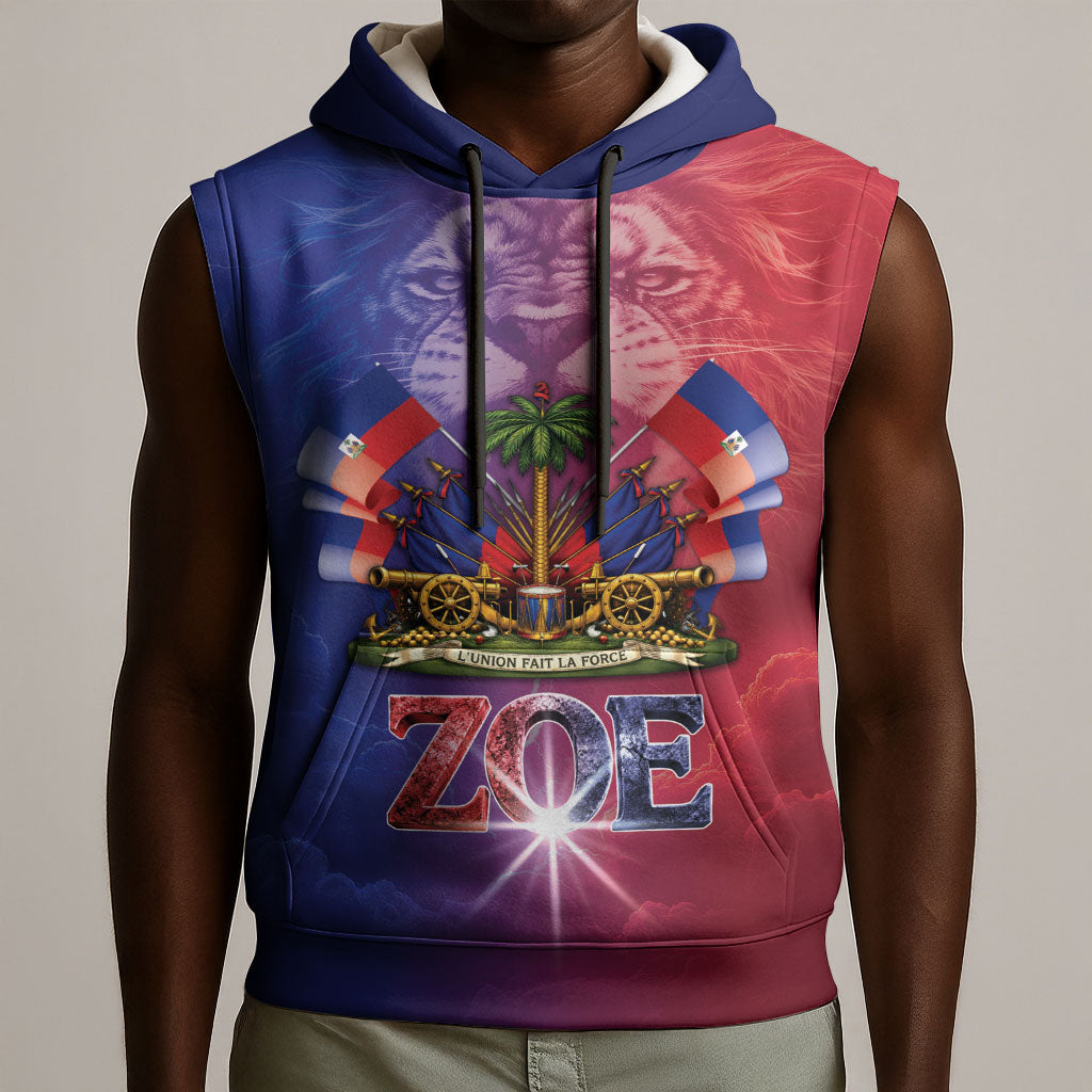 Haitian Zoe Sleeveless Hoodie Roaring Lion With Coat Of Arms