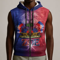 Haitian Zoe Sleeveless Zip Hoodie Roaring Lion With Coat Of Arms