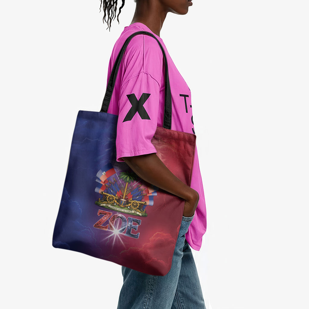 Haitian Zoe Tote Bag Roaring Lion With Coat Of Arms