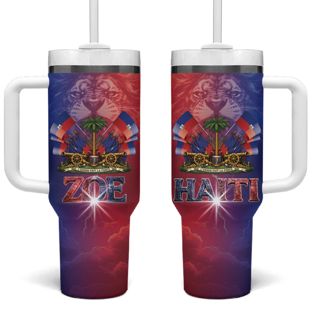 Haitian Zoe Tumbler With Handle Roaring Lion With Coat Of Arms
