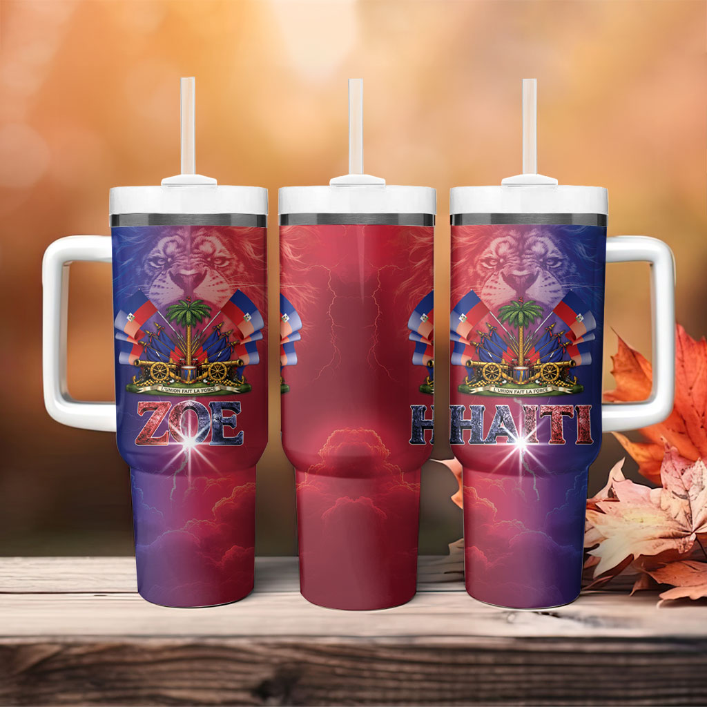Haitian Zoe Tumbler With Handle Roaring Lion With Coat Of Arms