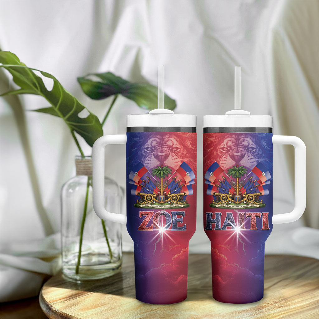 Haitian Zoe Tumbler With Handle Roaring Lion With Coat Of Arms