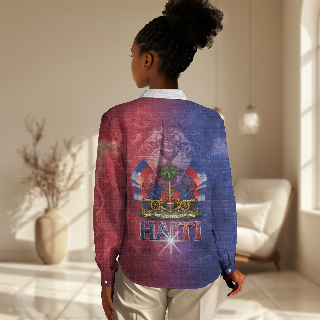 Haitian Zoe Women Casual Shirt Roaring Lion With Coat Of Arms