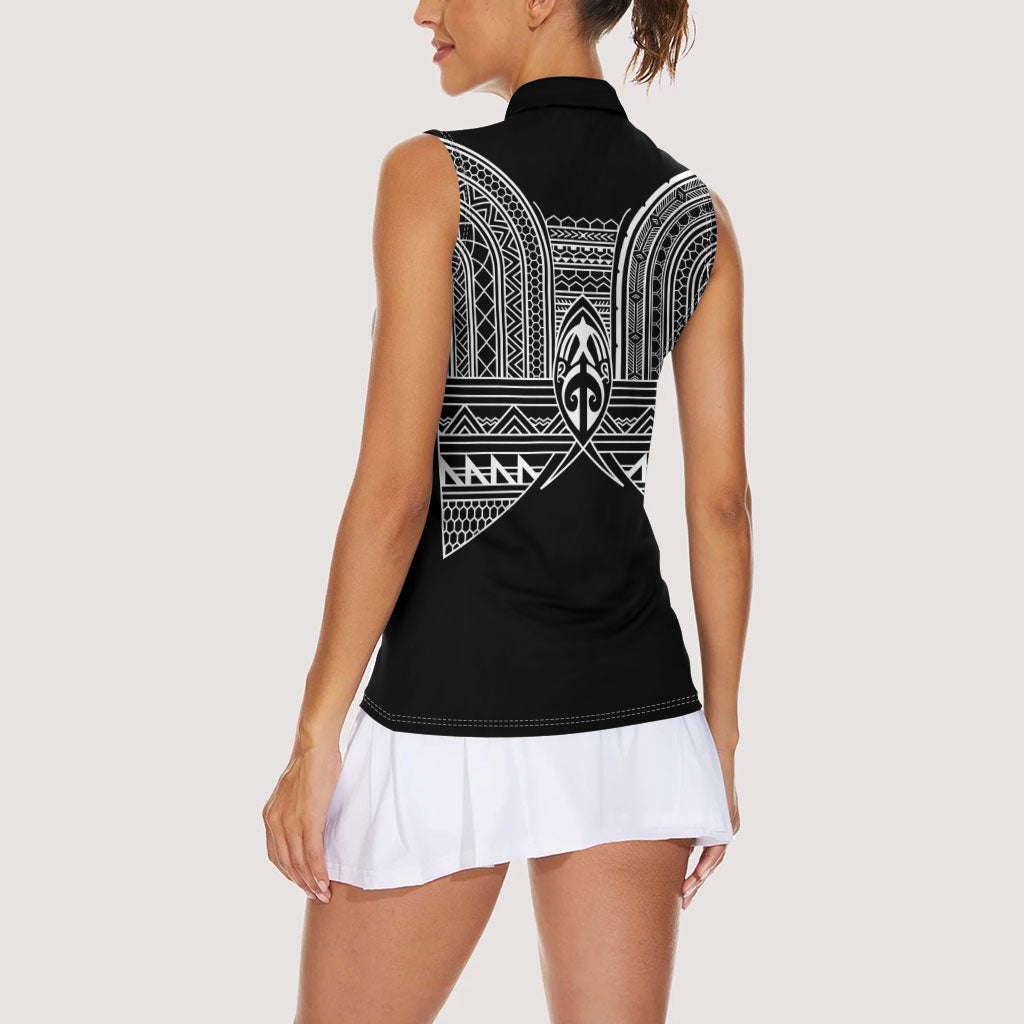 Philippines Igorot Tribal Inspired Women Sleeveless Polo Shirt Black Version