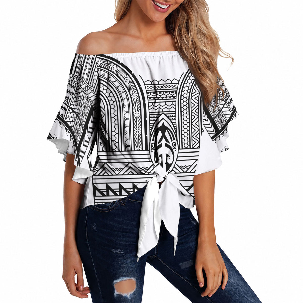 Philippines Igorot Tribal Inspired Off Shoulder Wrap Waist Top White Version