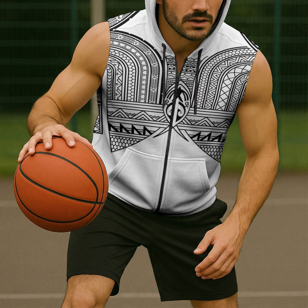 Philippines Igorot Tribal Inspired Sleeveless Zip Hoodie White Version