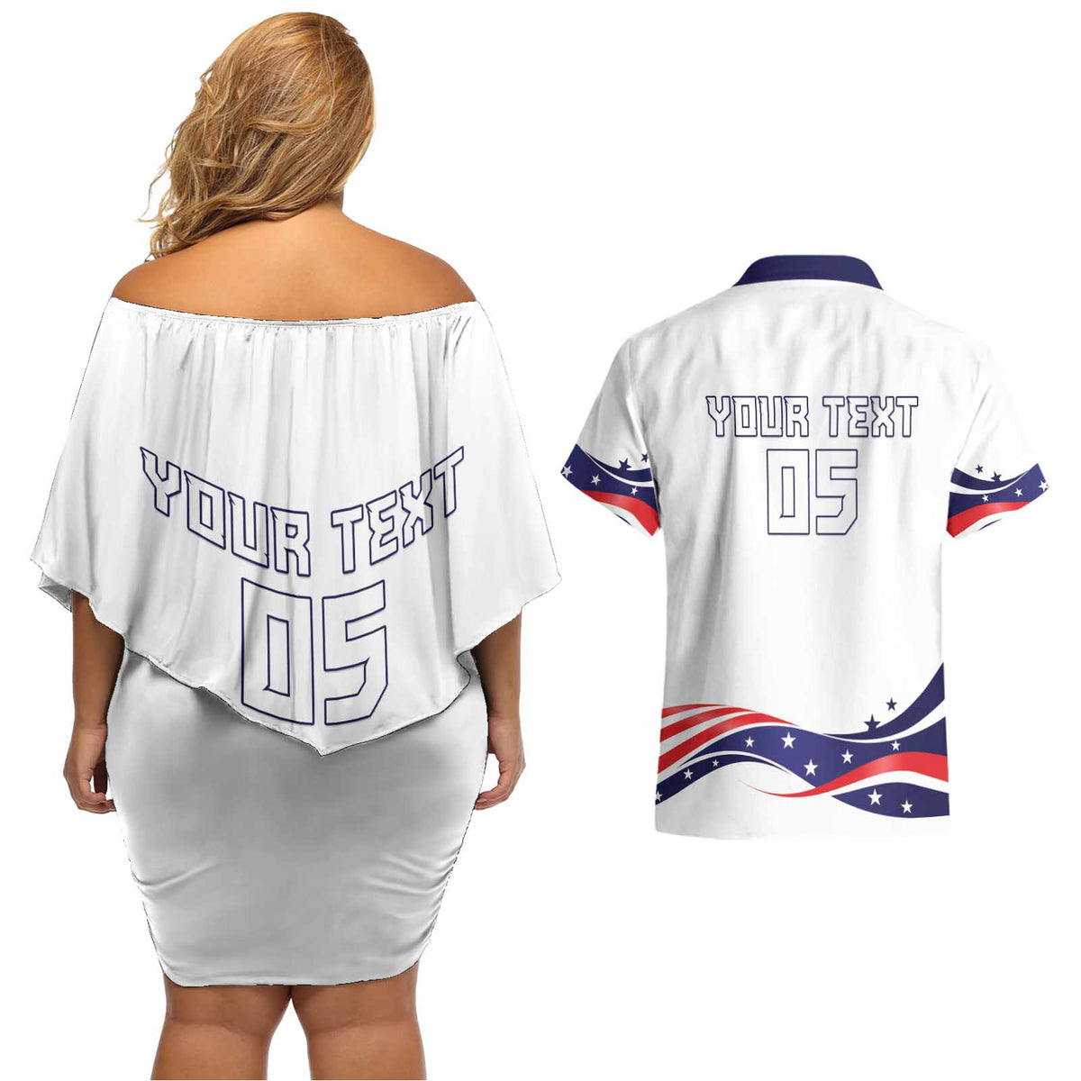 Custom USA 2024 Couples Matching Off Shoulder Short Dress and Hawaiian Shirt Summer Sport Go United States LT05 - Wonder Print Shop