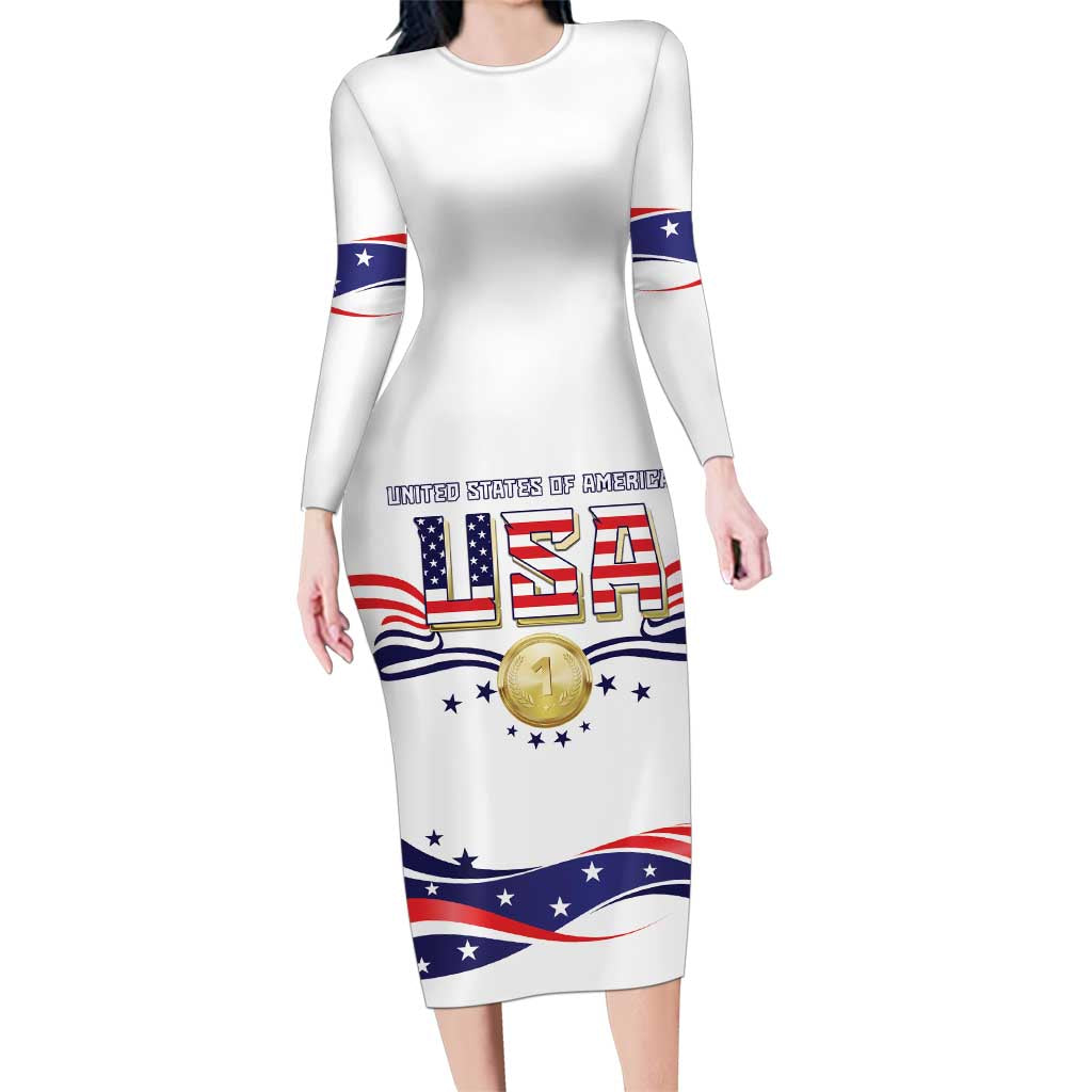 Custom USA 2024 Family Matching Long Sleeve Bodycon Dress and Hawaiian Shirt Summer Sport Go United States LT05 - Wonder Print Shop