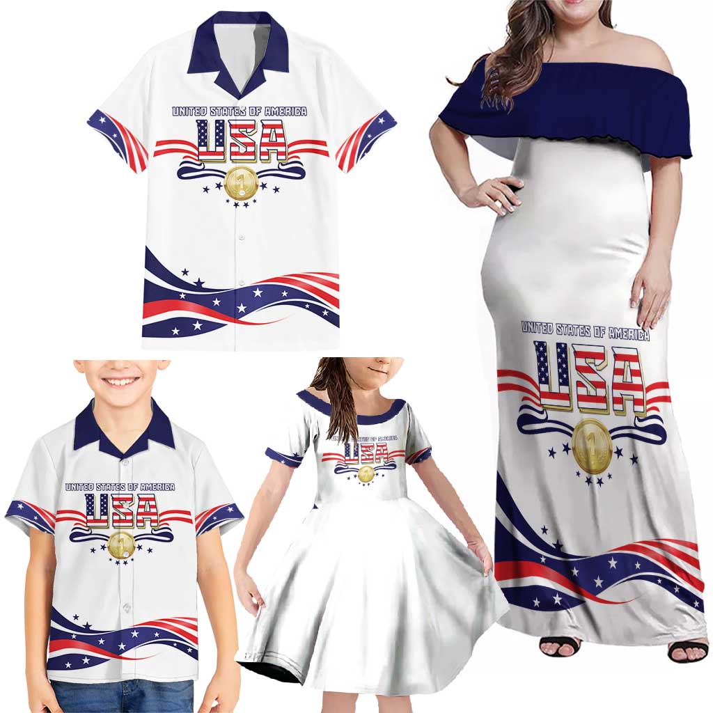 Custom USA 2024 Family Matching Off Shoulder Maxi Dress and Hawaiian Shirt Summer Sport Go United States LT05 - Wonder Print Shop