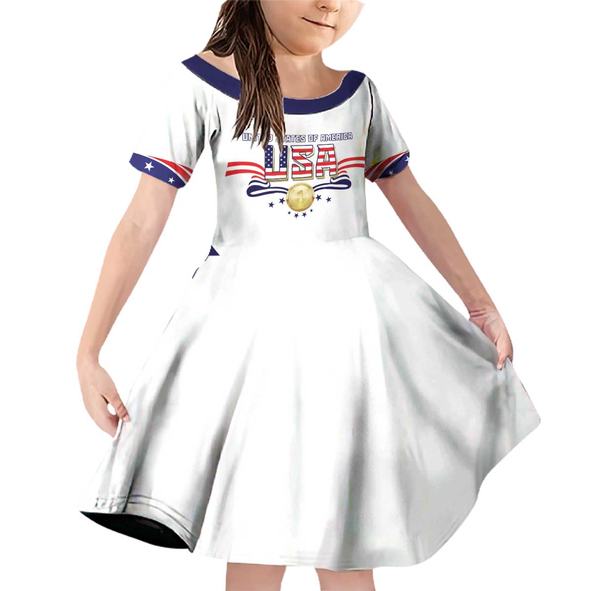 Custom USA 2024 Family Matching Off Shoulder Short Dress and Hawaiian Shirt Summer Sport Go United States LT05 - Wonder Print Shop