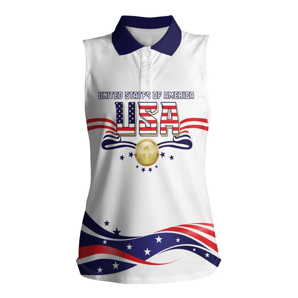 Custom USA 2024 Women Sleeveless Polo Shirt Summer Sport Go United States LT05 - Wonder Print Shop