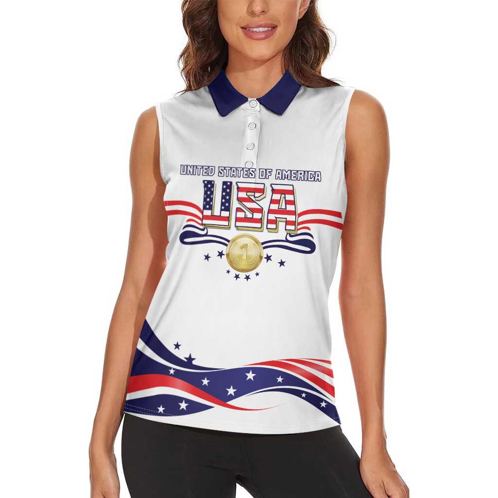 Custom USA 2024 Women Sleeveless Polo Shirt Summer Sport Go United States LT05 - Wonder Print Shop