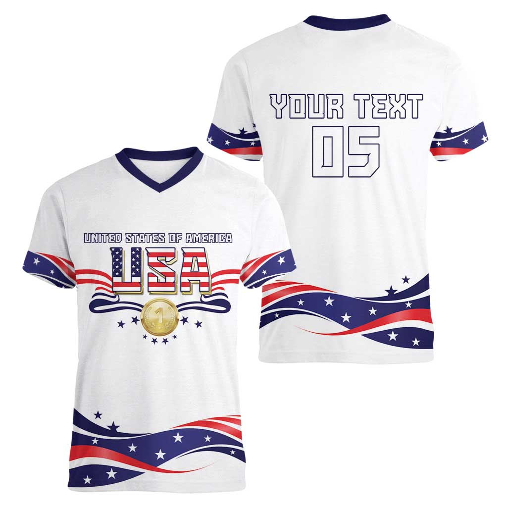 Custom USA 2024 Women V-Neck T-Shirt Summer Sport Go United States LT05 - Wonder Print Shop