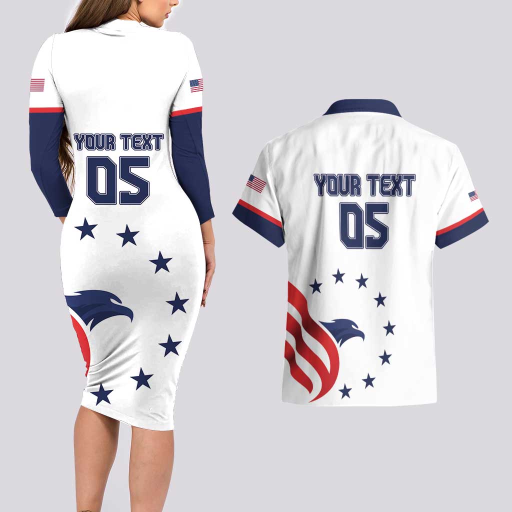 Custom USA 2024 Paris Couples Matching Long Sleeve Bodycon Dress and Hawaiian Shirt United States Sport LT05 - Wonder Print Shop