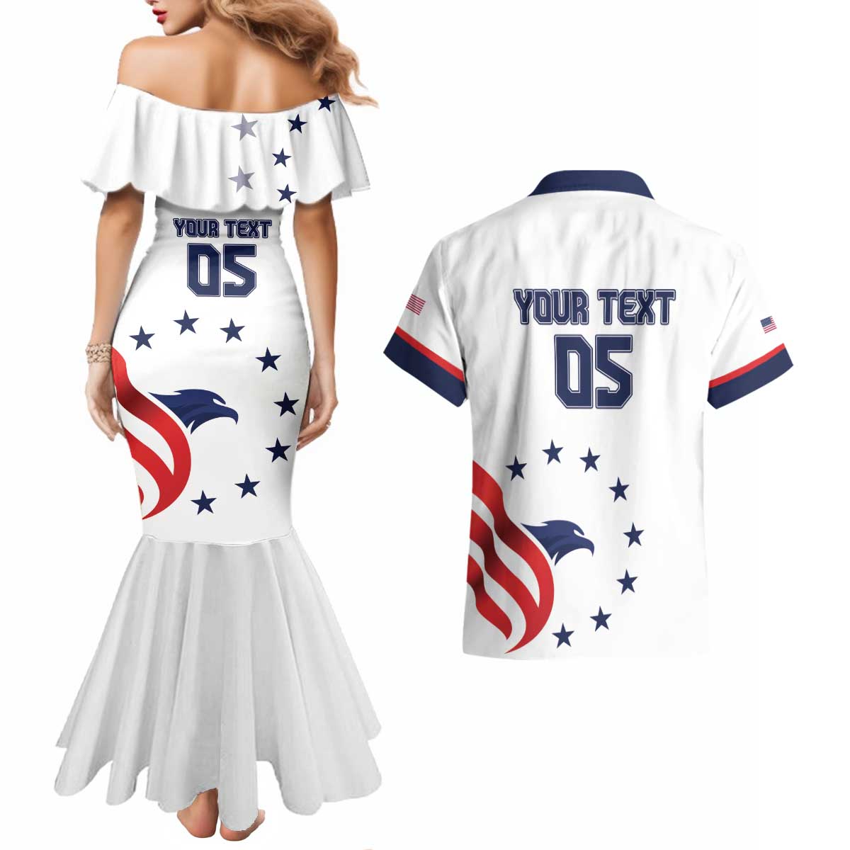Custom USA 2024 Paris Couples Matching Mermaid Dress and Hawaiian Shirt United States Sport LT05 - Wonder Print Shop