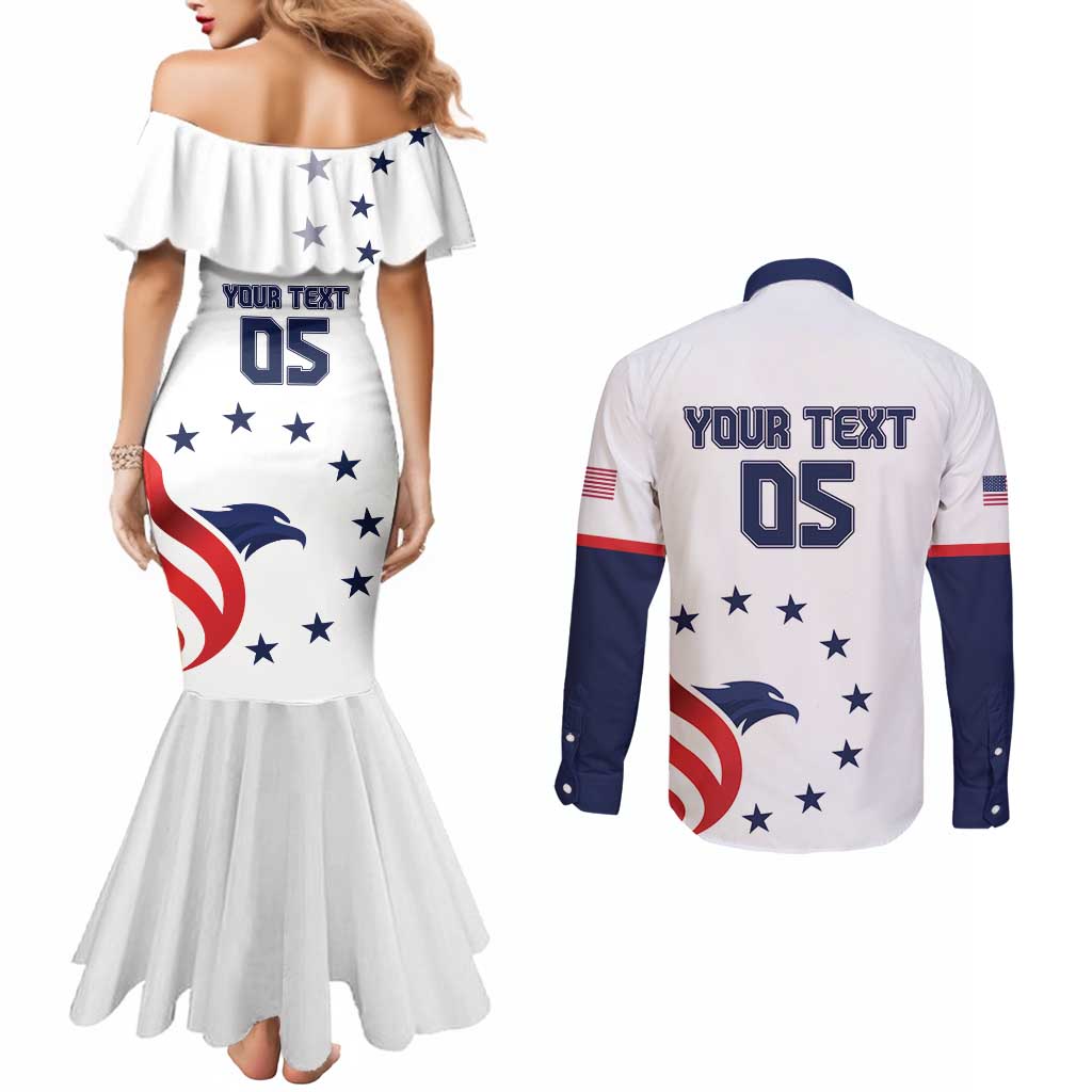 Custom USA 2024 Paris Couples Matching Mermaid Dress and Long Sleeve Button Shirt United States Sport USA Team