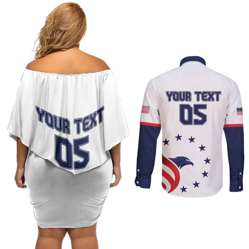 Custom USA 2024 Paris Couples Matching Off Shoulder Short Dress and Long Sleeve Button Shirt United States Sport LT05 - Wonder Print Shop