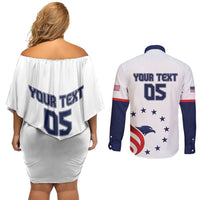 Custom USA 2024 Paris Couples Matching Off Shoulder Short Dress and Long Sleeve Button Shirt United States Sport LT05 - Wonder Print Shop