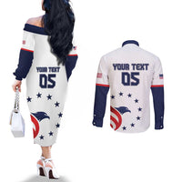 Custom USA 2024 Paris Couples Matching Off The Shoulder Long Sleeve Dress and Long Sleeve Button Shirt United States Sport USA Team