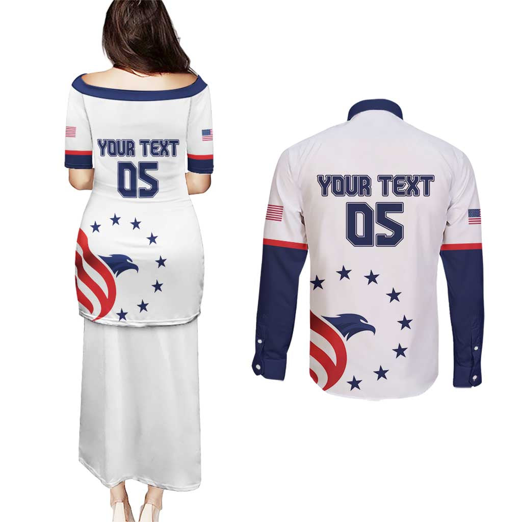 Custom USA 2024 Paris Couples Matching Puletasi and Long Sleeve Button Shirt United States Sport LT05 - Wonder Print Shop