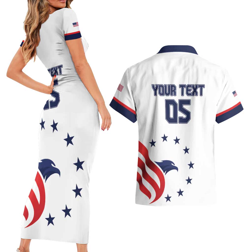 Custom USA 2024 Paris Couples Matching Short Sleeve Bodycon Dress and Hawaiian Shirt United States Sport LT05 - Wonder Print Shop
