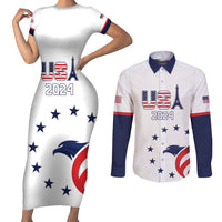 Custom USA 2024 Paris Couples Matching Short Sleeve Bodycon Dress and Long Sleeve Button Shirt United States Sport LT05 - Wonder Print Shop