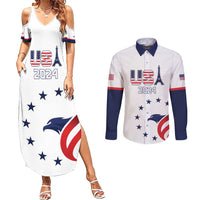 Custom USA 2024 Paris Couples Matching Summer Maxi Dress and Long Sleeve Button Shirt United States Sport LT05 - Wonder Print Shop