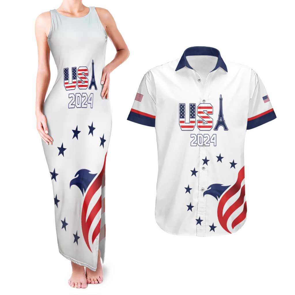Custom USA 2024 Paris Couples Matching Tank Maxi Dress and Hawaiian Shirt United States Sport LT05 - Wonder Print Shop