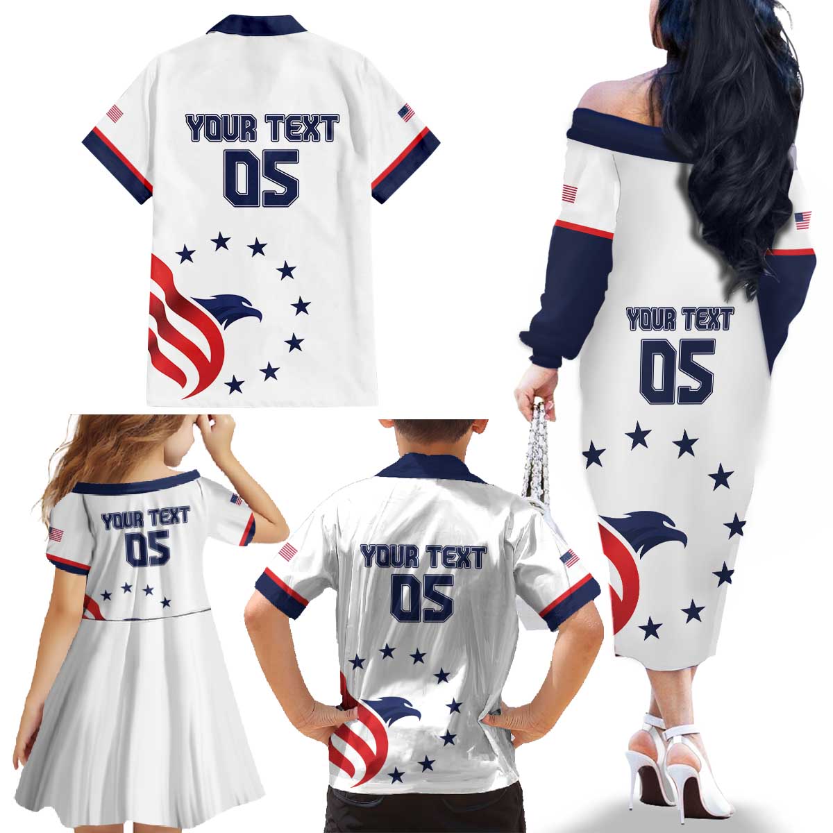 Custom USA 2024 Paris Family Matching Off The Shoulder Long Sleeve Dress and Hawaiian Shirt United States Sport LT05 - Wonder Print Shop