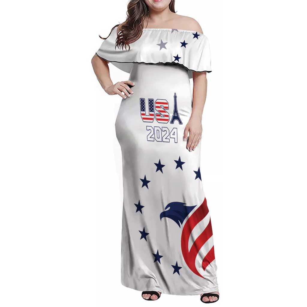 Custom USA 2024 Paris Family Matching Off Shoulder Maxi Dress and Hawaiian Shirt United States Sport LT05 - Wonder Print Shop