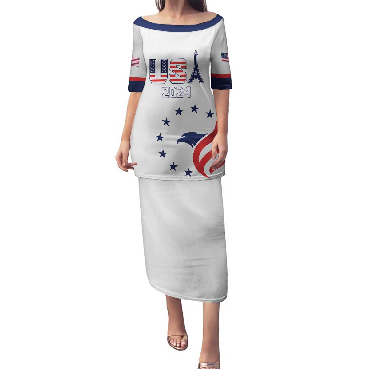 Custom USA 2024 Paris Family Matching Puletasi and Hawaiian Shirt United States Sport LT05 - Wonder Print Shop