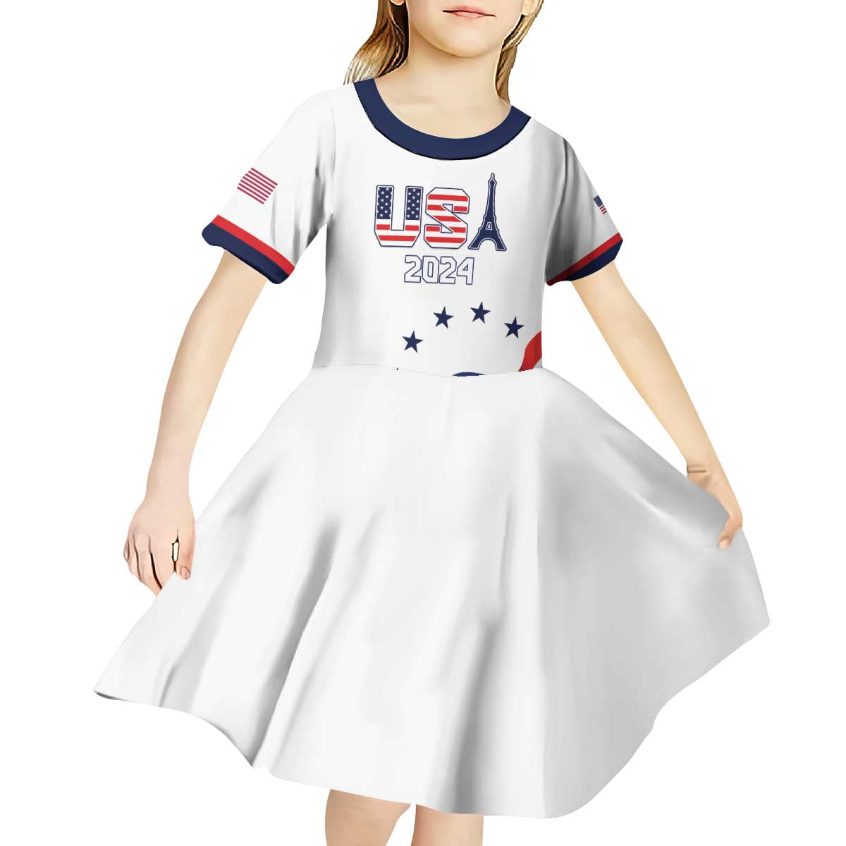 Custom USA 2024 Paris Kid Short Sleeve Dress United States Sport LT05 - Wonder Print Shop
