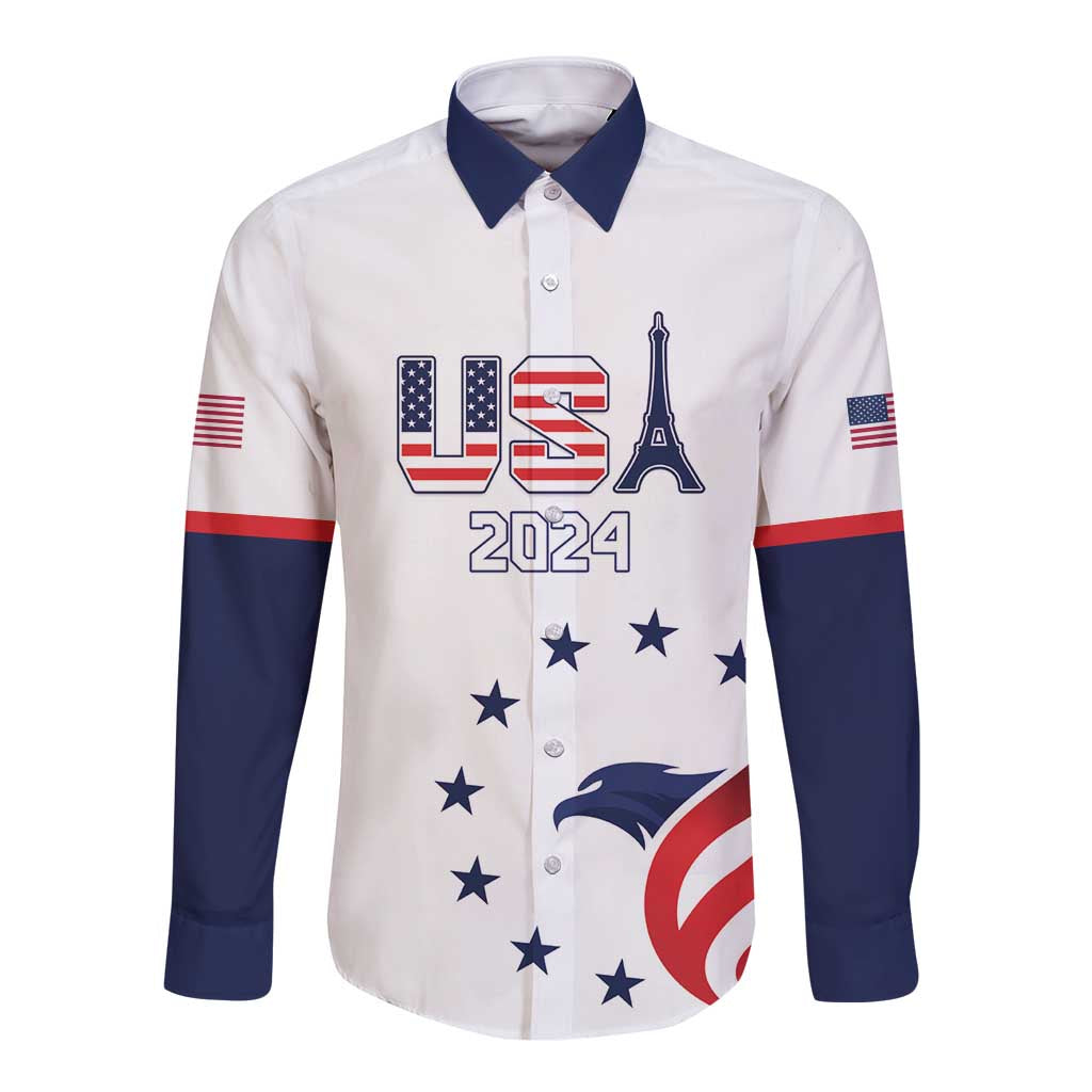 Custom USA 2024 Paris Long Sleeve Button Shirt United States Sport LT05 - Wonder Print Shop