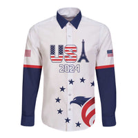 Custom USA 2024 Paris Long Sleeve Button Shirt United States Sport LT05 - Wonder Print Shop