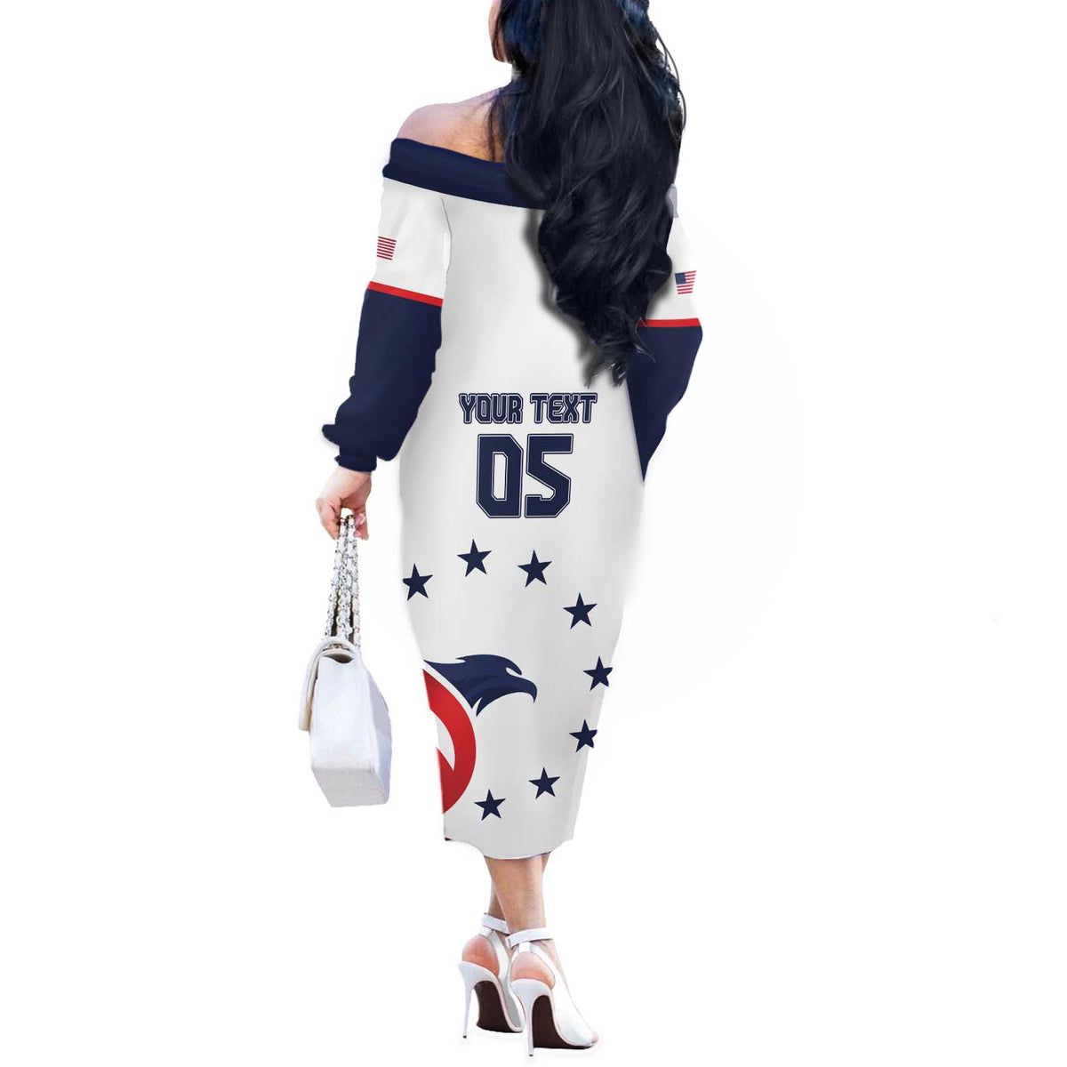 Custom USA 2024 Paris Off The Shoulder Long Sleeve Dress United States Sport LT05 - Wonder Print Shop